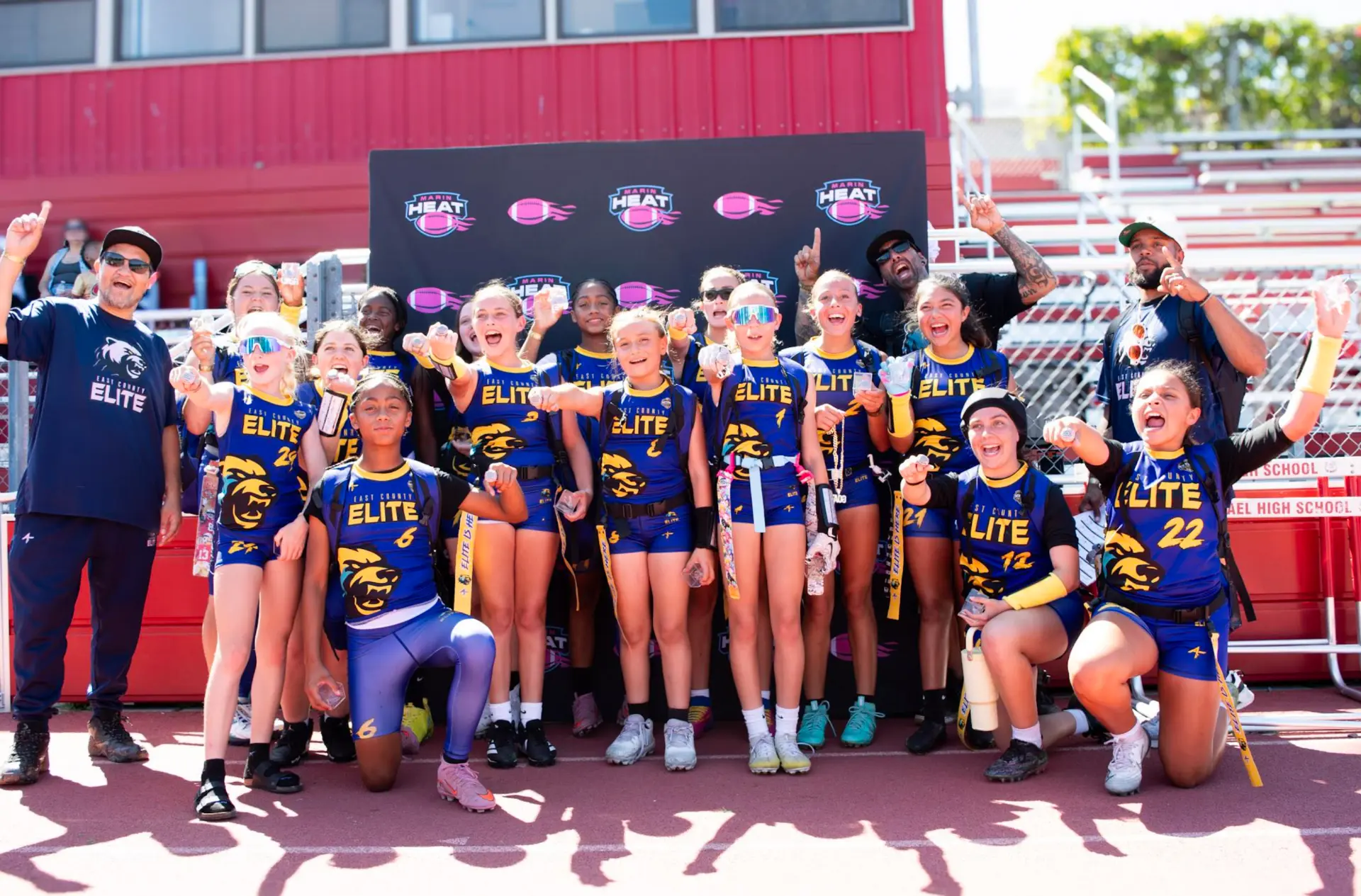 East County Elite girls team celebrating tournament awards